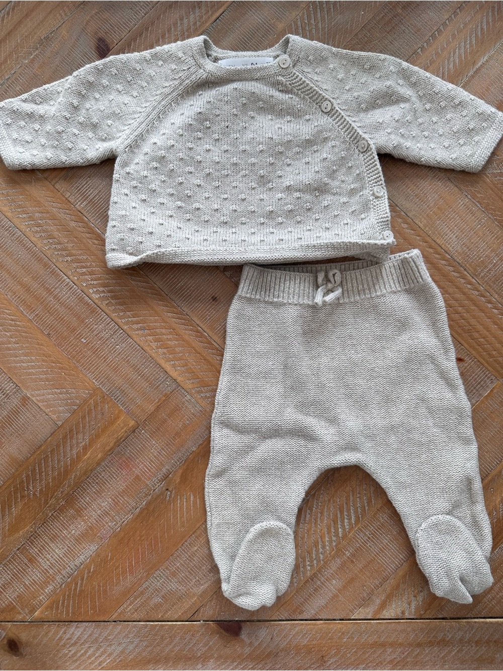 Zara Neutral Knit Newborn Baby 2-Piece Set with Sweater and Footed Pants